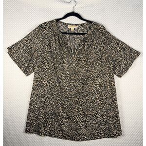 MICHAEL Michael Kors Leopard‎ Print Split Neck Gold Button Blouse Plus Size 2X